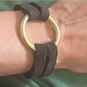 Gold Ring Chocolate Brown Leather Bracelet